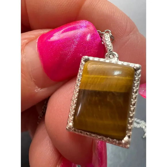 Tigers eye pendant in sterling silver with stainless steel chain - Picture 5 of 11